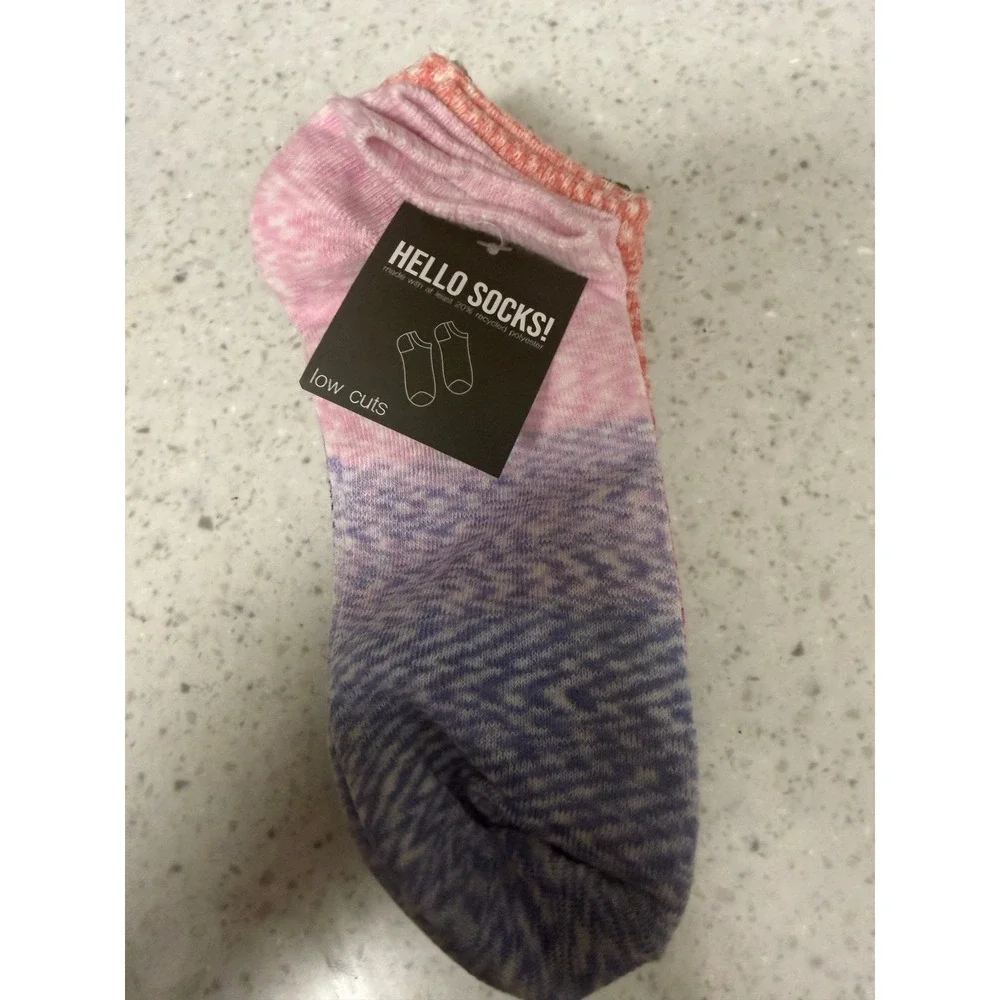 Hello Socks! Womens 6 Pair Low Cut Ankle Socks Multi Color Space Dye Size 4-10